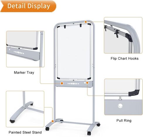 VIZ-PRO سبورة بيضاء مغناطيسية متنقلة مزدوجة الجوانب، مقاس 24 × 36 بوصة، اتجاه عمودي، إطار وحامل من الألومنيوم in Kuwait