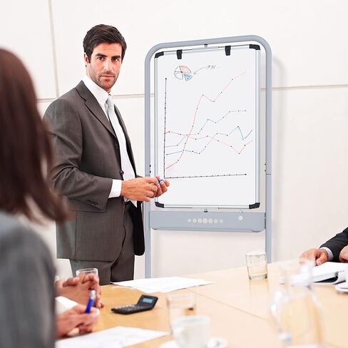 VIZ-PRO سبورة بيضاء مغناطيسية متنقلة مزدوجة الجوانب، مقاس 24 × 36 بوصة، اتجاه عمودي، إطار وحامل من الألومنيوم in Kuwait