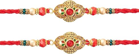 راخي للأخ - مجموعة من 2 مع بطاقة تهنئة، راخي هندي تقليدي لمصمم راكشا باندهان، خيط راخي لتصميم بهايا 5 in Kuwait