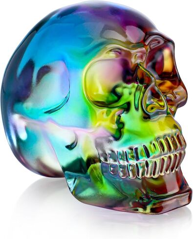 hdcrystalgifts 3 بوصة متعدد الألوان تمثال جمجمة كريستال لديكور المنزل، هدية الديكور جمجمة الهالوين، فن النحت الهيكل العظمي الزجاجي، يوم الجماجم الميتة in Kuwait