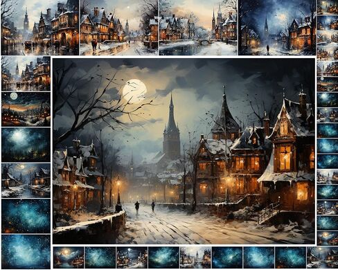 حزمة ورق Decoupage (21 ورقة مقاس 6 بوصات × 8 بوصات) بطاقات صور عيد الميلاد ذات الطراز العتيق لعيد الميلاد والمناظر الطبيعية الشتوية FLONZ من أجل Decoupage والحرف اليدوية وسكرابوكينغ in Kuwait