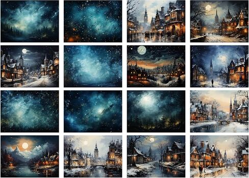 حزمة ورق Decoupage (21 ورقة مقاس 6 بوصات × 8 بوصات) بطاقات صور عيد الميلاد ذات الطراز العتيق لعيد الميلاد والمناظر الطبيعية الشتوية FLONZ من أجل Decoupage والحرف اليدوية وسكرابوكينغ in Kuwait