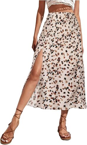 Avanova Women Floral Sexy Slit Slip Midi Skirts Boho High Waisted Summer Skirts in Kuwait