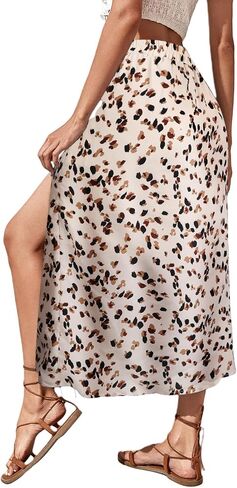 Avanova Women Floral Sexy Slit Slip Midi Skirts Boho High Waisted Summer Skirts in Kuwait