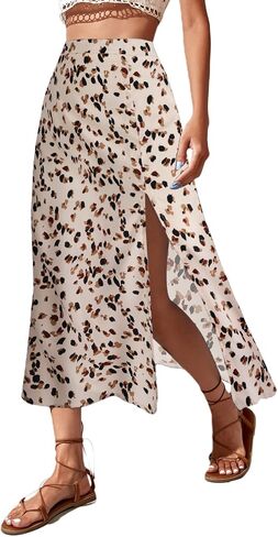 Avanova Women Floral Sexy Slit Slip Midi Skirts Boho High Waisted Summer Skirts in Kuwait