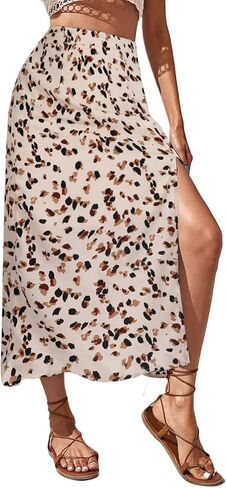 Avanova Women Floral Sexy Slit Slip Midi Skirts Boho High Waisted Summer Skirts in Kuwait