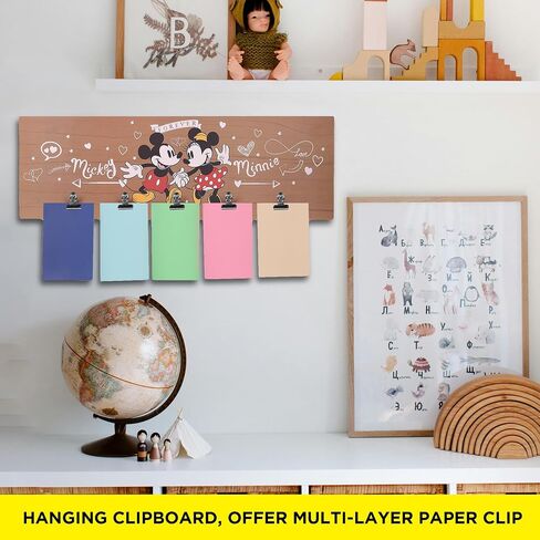 POP Creations Mickey Mouse and Minnie Mouse Room Decor - Hanging Photo Display With Clips (5 Metal Photo Clips), Ready-to-Hang MDF Plaque Photo Wall Display, 24x8 in in Saudi Arabia