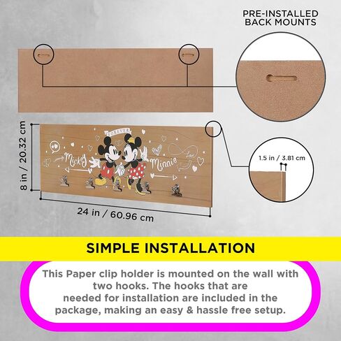 POP Creations Mickey Mouse and Minnie Mouse Room Decor - Hanging Photo Display With Clips (5 Metal Photo Clips), Ready-to-Hang MDF Plaque Photo Wall Display, 24x8 in in Saudi Arabia