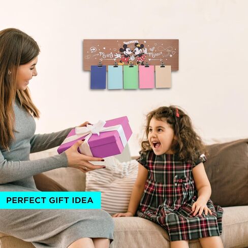 POP Creations Mickey Mouse and Minnie Mouse Room Decor - Hanging Photo Display With Clips (5 Metal Photo Clips), Ready-to-Hang MDF Plaque Photo Wall Display, 24x8 in in Saudi Arabia