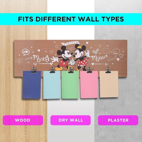 POP Creations Mickey Mouse and Minnie Mouse Room Decor - Hanging Photo Display With Clips (5 Metal Photo Clips), Ready-to-Hang MDF Plaque Photo Wall Display, 24x8 in in Saudi Arabia
