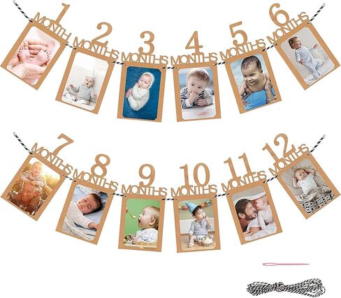 لافتة صور عيد الميلاد الأول، عرض الصور المعلقة، 12 قطعة من إطارات الصور الورقية، لافتة استحمام الطفل، إطارات صور ورقية كرافت مقاس 4 × 6 بوصة مع سلسلة، حاملات صور بمشبك DIY لتزيين الحائط لتزيين الحائط in Saudi Arabia