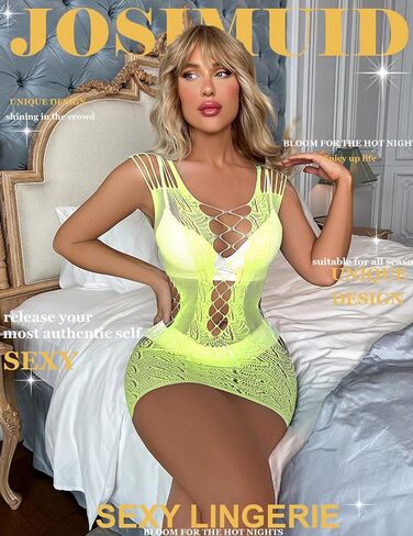 Womens Lingerie Fishnet Dress Mesh Badydoll Fishnet Bodysuit See Through Chemise Cut Out Mini Dress in Saudi Arabia