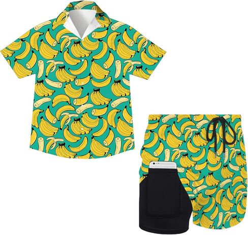 طقم ملابس أطفال من Bananas Boys Hawaiian مكون من قطعتين من القمصان ذات الأزرار السفلية وبطانة مضغوطة لصيف الشاطئ in Saudi Arabia