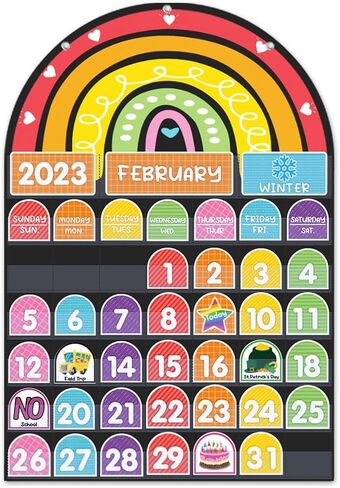Rainbow Design Calendar Pocket Chart for Classroom & Home with 96 Activity Cards -Educational and Learning Calender Skills (English) in Saudi Arabia