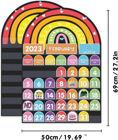 Rainbow Design Calendar Pocket Chart for Classroom & Home with 96 Activity Cards -Educational and Learning Calender Skills (English) in Saudi Arabia