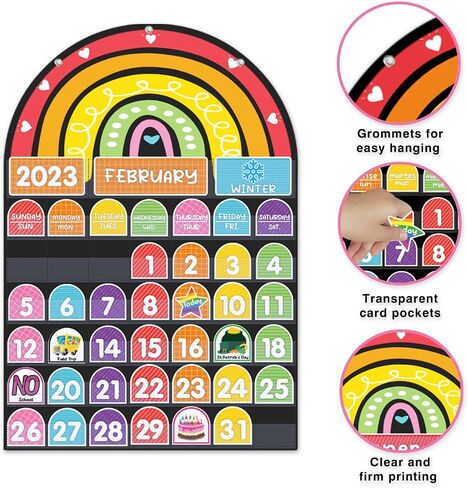 Rainbow Design Calendar Pocket Chart for Classroom & Home with 96 Activity Cards -Educational and Learning Calender Skills (English) in Saudi Arabia