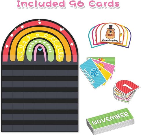 Rainbow Design Calendar Pocket Chart for Classroom & Home with 96 Activity Cards -Educational and Learning Calender Skills (English) in Saudi Arabia
