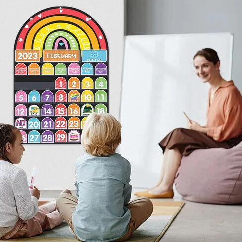 Rainbow Design Calendar Pocket Chart for Classroom & Home with 96 Activity Cards -Educational and Learning Calender Skills (English) in Saudi Arabia
