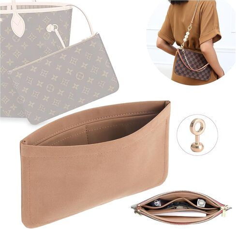 Conversion Kit for Neverfull Pouch, Purse Insert Organizer Compatible with LV Neverfull MM GM Pouch, Convert Tote Inner Pochette Into A Crossbody (Brown) in Saudi Arabia