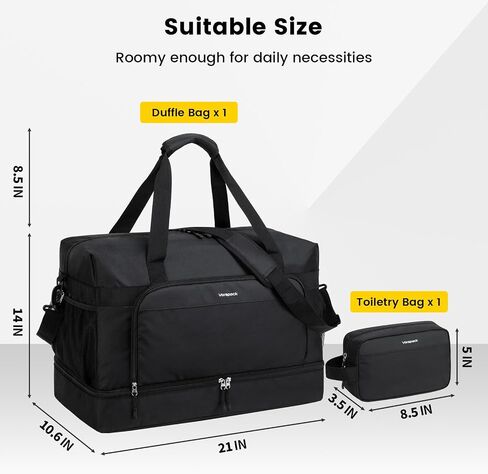 Vorspack Duffle Bag for Travel - 50L Travel Duffel Bags with Toiletry Bag Large Gym Bags for Men Sports Overnight Weekender Bag with Shoe Compartment - Black in Saudi Arabia