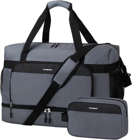 حقيبة Vorspack Duffle للسفر - حقائب سفر من القماش الخشن سعة 50 لترًا مع حقيبة أدوات الزينة وحقائب رياضية كبيرة للرجال وحقيبة عطلة نهاية الأسبوع الرياضية مع حجرة للأحذية - أسود in Kuwait