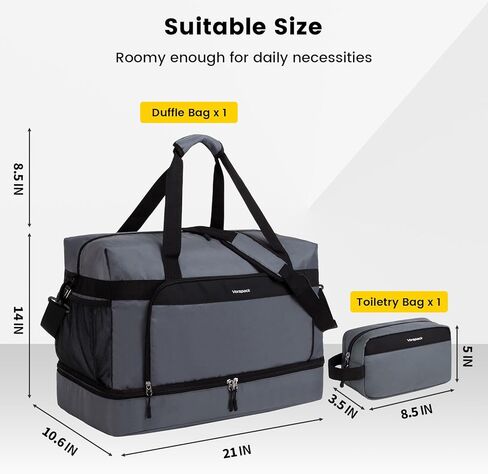 حقيبة Vorspack Duffle للسفر - حقائب سفر من القماش الخشن سعة 50 لترًا مع حقيبة أدوات الزينة وحقائب رياضية كبيرة للرجال وحقيبة عطلة نهاية الأسبوع الرياضية مع حجرة للأحذية - أسود in Kuwait