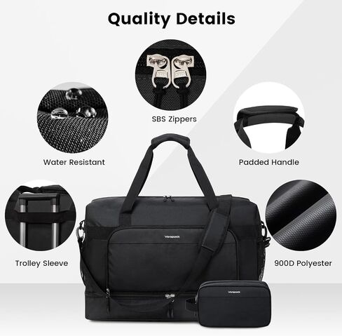 Vorspack Duffle Bag for Travel - 50L Travel Duffel Bags with Toiletry Bag Large Gym Bags for Men Sports Overnight Weekender Bag with Shoe Compartment - Black in Saudi Arabia