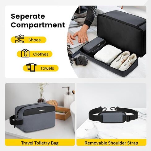 حقيبة Vorspack Duffle للسفر - حقائب سفر من القماش الخشن سعة 50 لترًا مع حقيبة أدوات الزينة وحقائب رياضية كبيرة للرجال وحقيبة عطلة نهاية الأسبوع الرياضية مع حجرة للأحذية - أسود in Kuwait