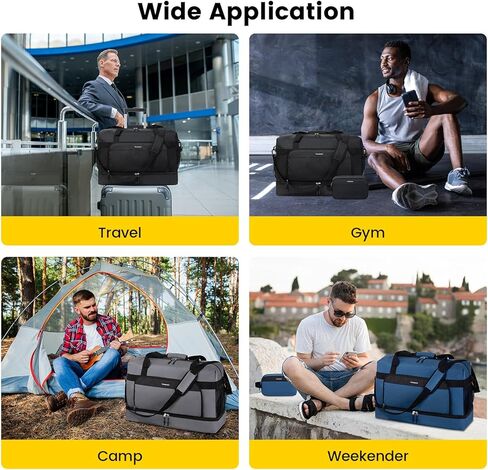 حقيبة Vorspack Duffle للسفر - حقائب سفر من القماش الخشن سعة 50 لترًا مع حقيبة أدوات الزينة وحقائب رياضية كبيرة للرجال وحقيبة عطلة نهاية الأسبوع الرياضية مع حجرة للأحذية - أسود in Kuwait