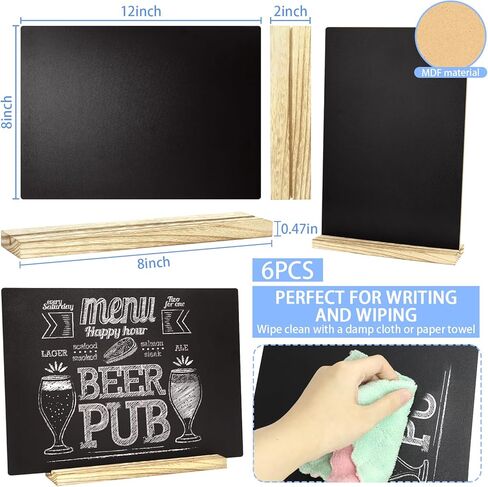 6 PCS Wooden Chalkboard Signs with Holder, Blackboard Sign for Restaurant Menu Board, Wedding Party Decor, 8x12 Inches in Kuwait