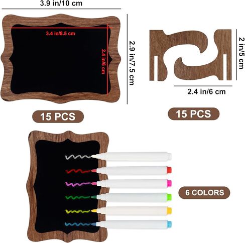 Temlum 15 Pcs Mini Chalkboard Sign with 6 Color Chalk Markers, 2.9″ x 3.9″ Wooden Blackboard Reusable Small Chalkboards for Food, Buffet, Parties, Message Boards, Table Numbers (Wavy Shaped) in Kuwait