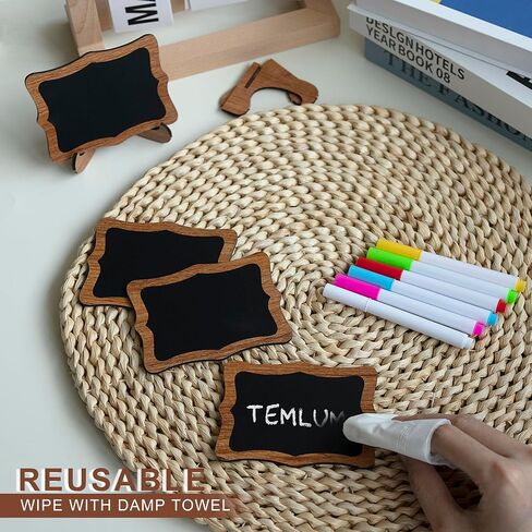 Temlum 15 Pcs Mini Chalkboard Sign with 6 Color Chalk Markers, 2.9″ x 3.9″ Wooden Blackboard Reusable Small Chalkboards for Food, Buffet, Parties, Message Boards, Table Numbers (Wavy Shaped) in Kuwait