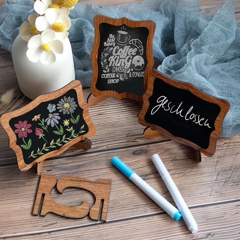Temlum 15 Pcs Mini Chalkboard Sign with 6 Color Chalk Markers, 2.9″ x 3.9″ Wooden Blackboard Reusable Small Chalkboards for Food, Buffet, Parties, Message Boards, Table Numbers (Wavy Shaped) in Kuwait