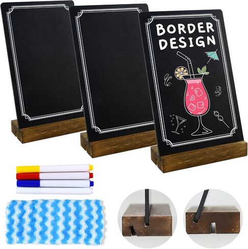 3 Pack Small Chalkboard Signs with Stand, 8x5'' Table Top Chalkboard Sign with Wooden Base, Double-Sided Mini Chalkboard Signs for Food Message Boards Restaurant Bar Party Store Decoration in Saudi Arabia