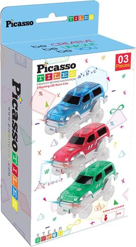 PicassoTiles 3 Pack LED Race Track Cars, Magnetic Tile STEM Toy Set Ages 3+ in Kuwait