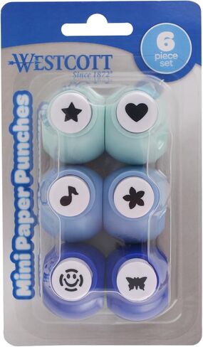 Westcott 00590 Mini Paper Punches, Fun Punch Set with Star, Heart, Music Note, Flower, Smiley Face, and Butterfly Paper Punches for Crafting and Scrapbooking, Set of 6, Blue in Saudi Arabia