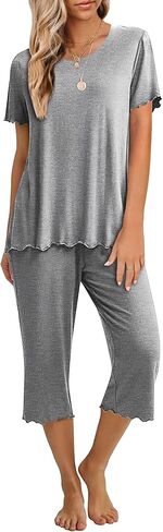 Ekouaer Women's Pajamas Set Short Sleeve Top With Capri Pants Pjs 2 PIece Lounge & Sleepwear Set S-XXL in Saudi Arabia