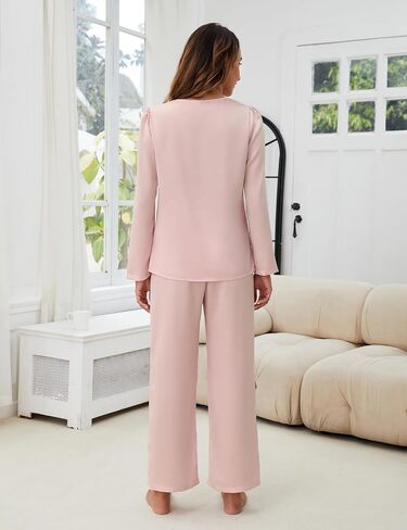 Blooming Jelly Women Silk Pajamas Set 2 Piece Lounge Sets Long Sleeve with Tie Front Satin PJ Sleepwear in Saudi Arabia