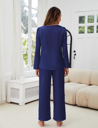 Blooming Jelly Women Silk Pajamas Set 2 Piece Lounge Sets Long Sleeve with Tie Front Satin PJ Sleepwear in Saudi Arabia