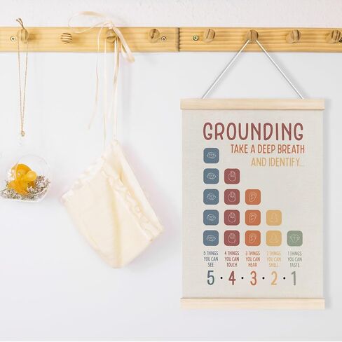 Laveliabel Inspirational Mental Health Poster Hanger Frame,Coping Skills Self Affirmations Poster with Wood Hanger, Grounding Therapy Office Self Care Wall Art Decor for Calming Corner School Counselor 12x16in in Saudi Arabia