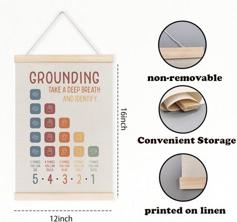 Laveliabel Inspirational Mental Health Poster Hanger Frame,Coping Skills Self Affirmations Poster with Wood Hanger, Grounding Therapy Office Self Care Wall Art Decor for Calming Corner School Counselor 12x16in in Saudi Arabia