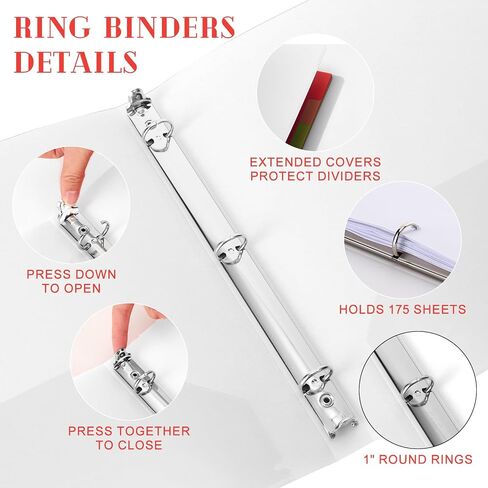 Fulmoon 100 Pcs Plastic Binders in Bulk,1 Inch 3 Ring Binders with 2 Interior Pockets,Round Ring Binders,Hold 175 Sheets,Flexible Binder with Clear Cover for Office,Home,and School (White) in Saudi Arabia