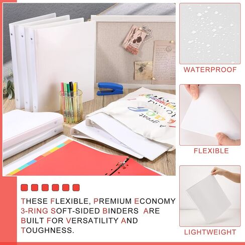 Fulmoon 100 Pcs Plastic Binders in Bulk,1 Inch 3 Ring Binders with 2 Interior Pockets,Round Ring Binders,Hold 175 Sheets,Flexible Binder with Clear Cover for Office,Home,and School (White) in Saudi Arabia