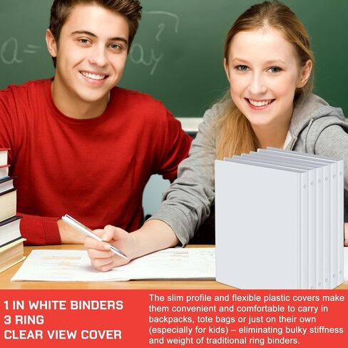 Fulmoon 100 Pcs Plastic Binders in Bulk,1 Inch 3 Ring Binders with 2 Interior Pockets,Round Ring Binders,Hold 175 Sheets,Flexible Binder with Clear Cover for Office,Home,and School (White) in Saudi Arabia