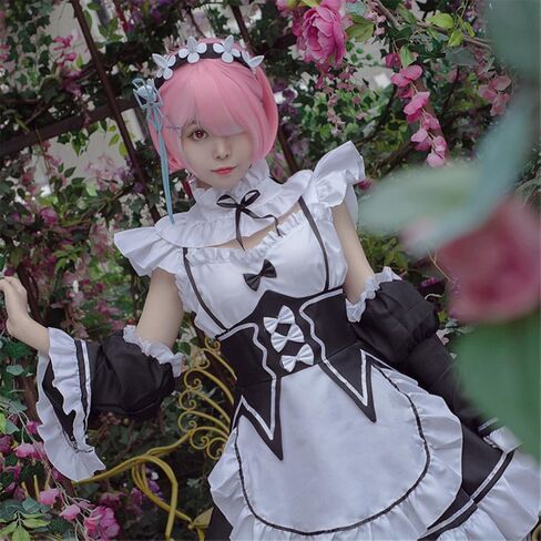 Anime Cosplay Costume Maid Outfit Lolita Dress for Women and Girls, Costume-white, Small in Saudi Arabia