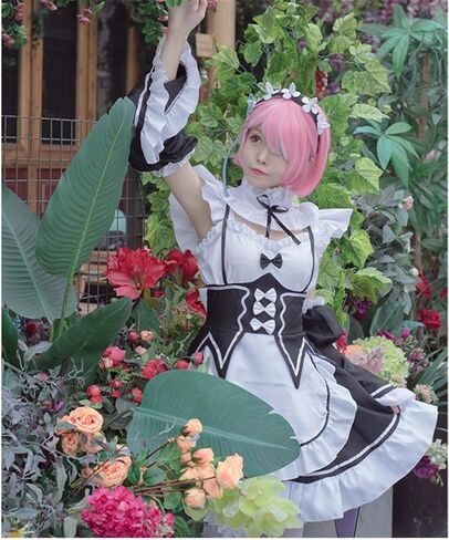 Anime Cosplay Costume Maid Outfit Lolita Dress for Women and Girls, Costume-white, Small in Saudi Arabia
