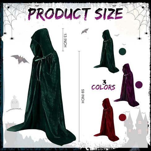 3 Pcs Halloween Witch Sisters Costume Adults Hooded Robe Cloak for Halloween Costume Cape Unisex Cape with Hood for Cosplay Women Wizard Devil Vampire in Saudi Arabia