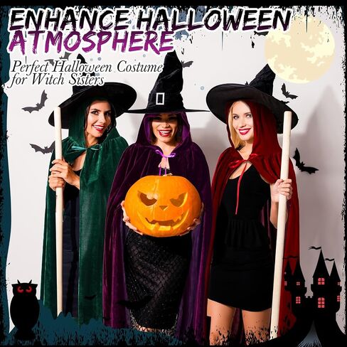 3 Pcs Halloween Witch Sisters Costume Adults Hooded Robe Cloak for Halloween Costume Cape Unisex Cape with Hood for Cosplay Women Wizard Devil Vampire in Saudi Arabia