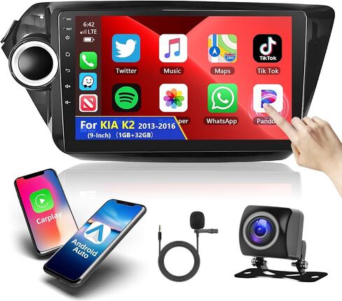 Podofo Car Stereo for KIA K2 Rio 3 2011 2012 2013 2014 2015 2016 with Wireless Carplay Android Auto,9 Inch Touchscreen Car Radio with Bluetooth/GPS/WiFi/SWC/FM&RDS Radio + AHD Backup Camera + MIC in Saudi Arabia