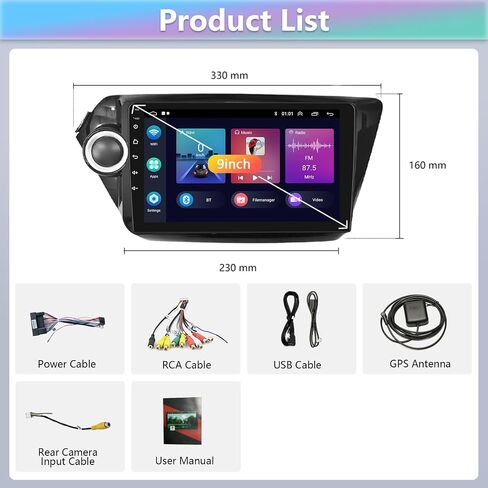 Podofo Car Stereo for KIA K2 Rio 3 2011 2012 2013 2014 2015 2016 with Wireless Carplay Android Auto,9 Inch Touchscreen Car Radio with Bluetooth/GPS/WiFi/SWC/FM&RDS Radio + AHD Backup Camera + MIC in Saudi Arabia